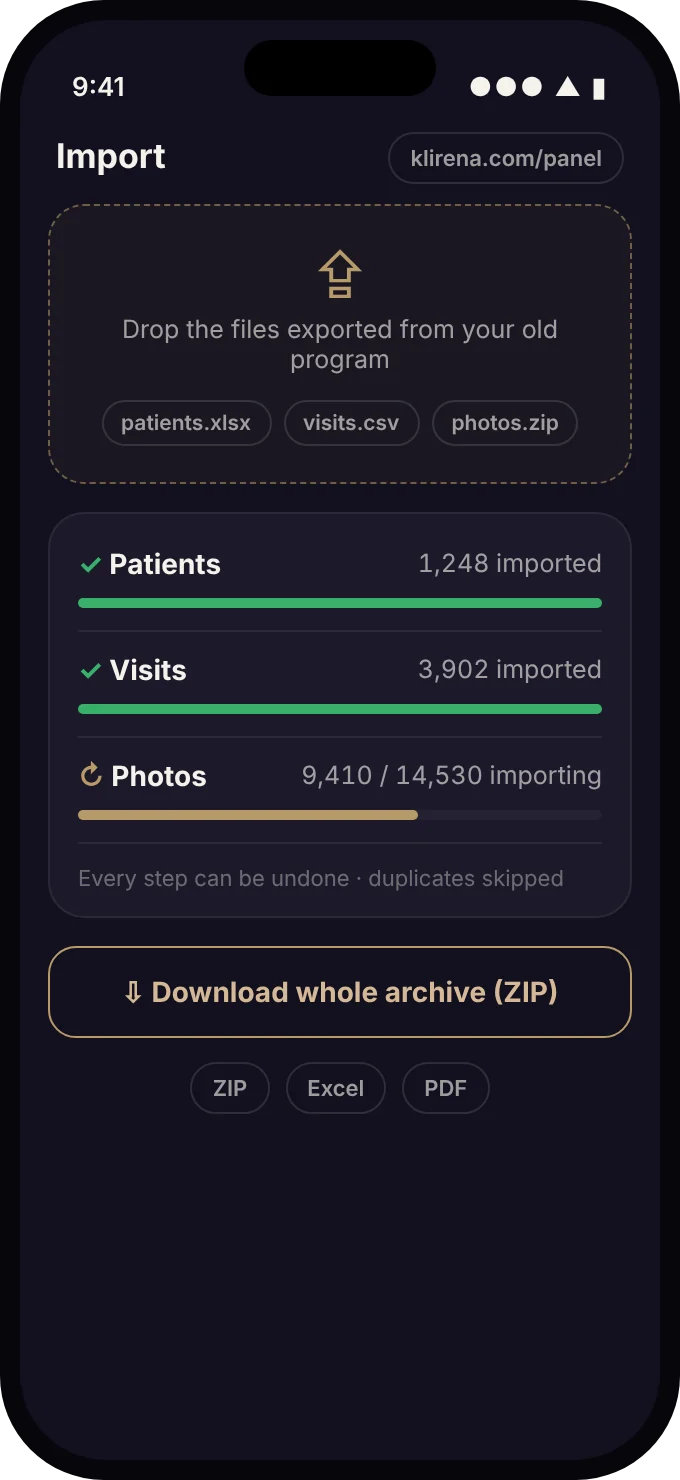 Import from your old program and export